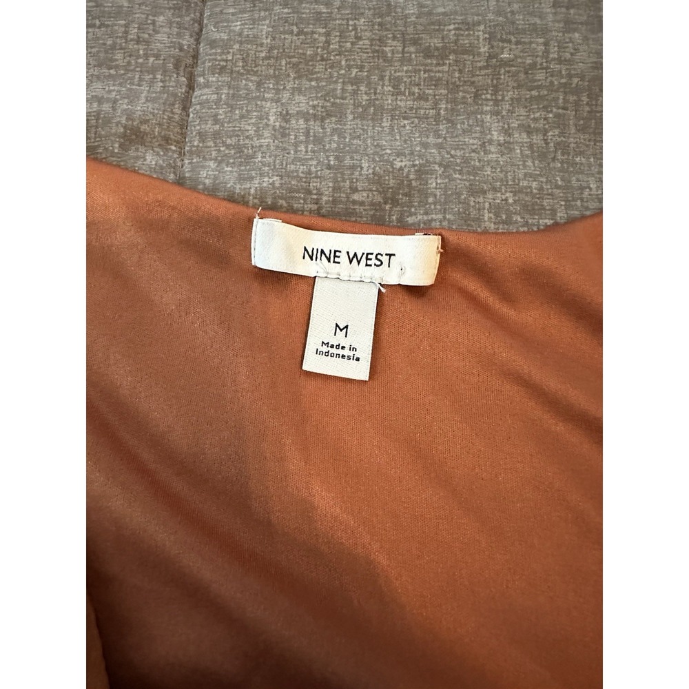 Nine West Womens Rust Orange Peplum Blouse V-Neck Long Sleeve Top Size M - Picture 5 of 6
